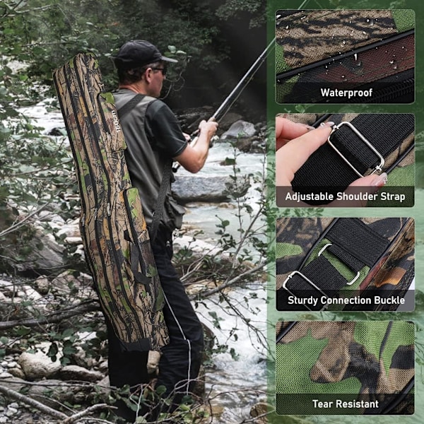 Fiskeväska, 3-lagers fiskespöväska 150CM Oxford fiskespöfodral, fiskespöbärväska med hög kapacitet, hopfällbar fisktillbehörsväska