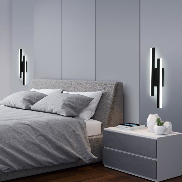 Vegglampe LED innendørs moderne, 16W vegglampe LED, kreativ lang parallell vegglampe, tre farger 3000K/4000K/6000K, svart, 50cm