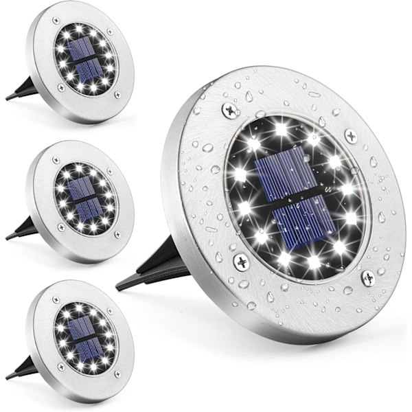 Solcelle bakkelampe 12 LED 4-pakning utendørs hvite solcelle stier, vanntett for hage plen terrasse gårdsplass innkjørsel