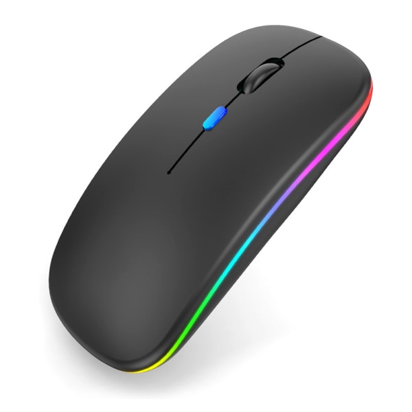 LED trådløs mus, G12 Slim Oppladbar trådløs Silent Mouse, 2,4G bærbar USB med USB-mottaker og Type-C-adapter (svart)