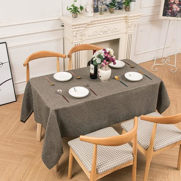 Vattenavvisande Tvättbar Rektangulär Bordsduk i Faux Linne 55x55 Tum, Fruktgrå Grey