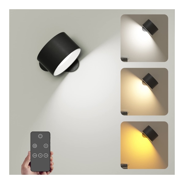 Indendørs væglampe, væglampe med dæmpbar fjernbetjening, berøringskontrol, 3 lysstyrkeniveauer, 3 farvetilstande, 360° rotation