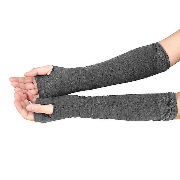 Dam Stretchig Mjuk Stickad Handleds Armvärmare Långärmad Fingerlösa Handskar Randig (Ljusgrå)