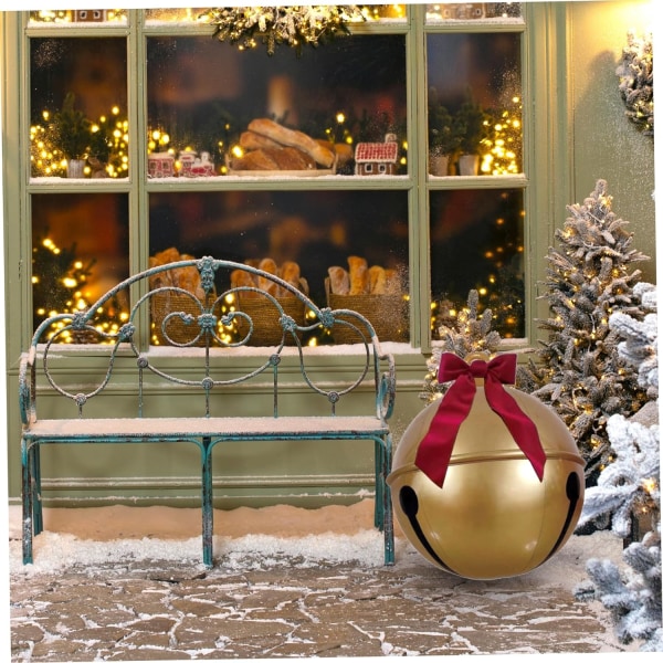 Suuri puhallettava joulupallo, 23,6 tuuman jättiläinen PVC-joulupallo isolla punaisella rusetilla, puhallettava joulukoristelu