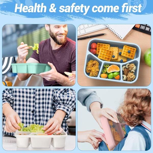4-pak Bento Lunch Box til Voksne og Børn, 4-rums Bento Box Beholdere til Børn, Genanvendelige Madopbevaringsbeholdere