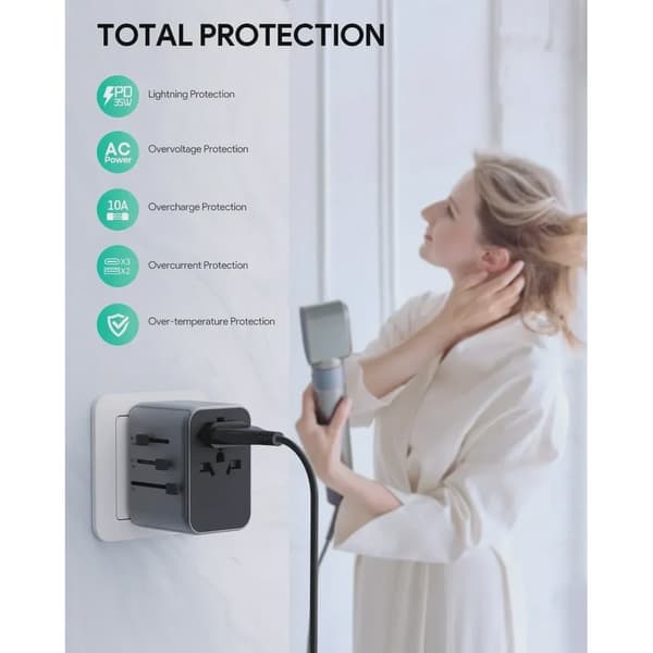 SiGN Universal Rejseadapter med USB-porte, 20W - Sort