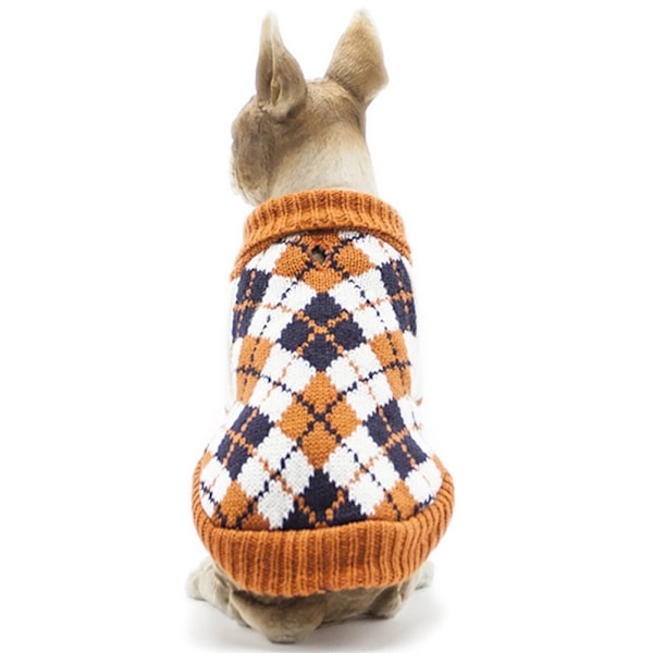 Hundtröja av diamantmönstrad husdjurskatt vinter stickat varmt kläder, orange, XS