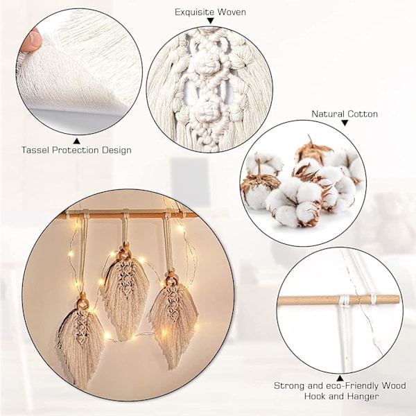 Väggbonad, Handvävd Boho Väggdekoration, Boho Stil Dekoration för Vardagsrum, Sovrum, Utomhus, Inomhus, Bröllopsdekoration, med LED-Ljusslinga