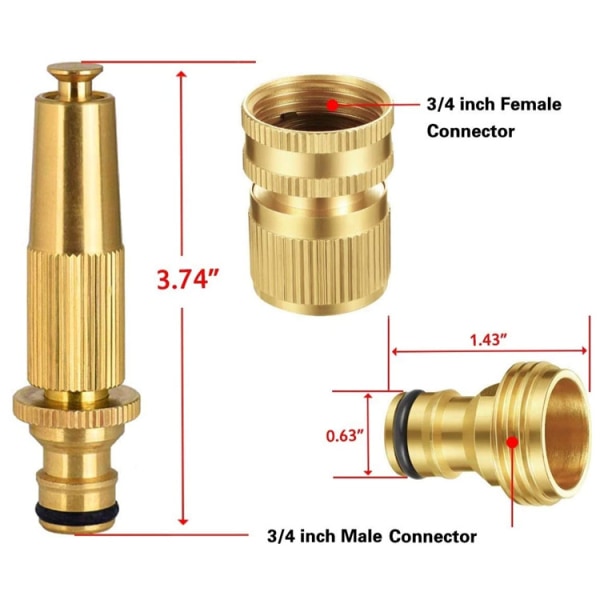 Hurtigkobling for hageslange, justerbar solid messing 3/4 tommer