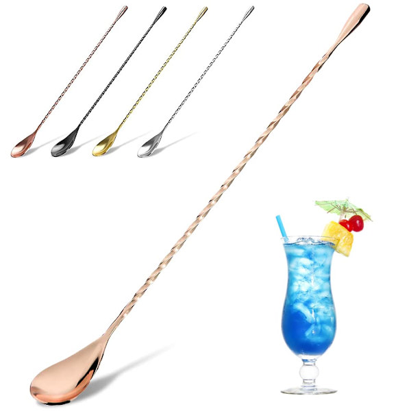 Cocktail-omrøringske fra rustfrit stål, Bar Spoon, Langt håndtag, Lang Cocktail-omrører til bartendere, Attractiv Spiral Design, Perfekt, 30cm, Rose