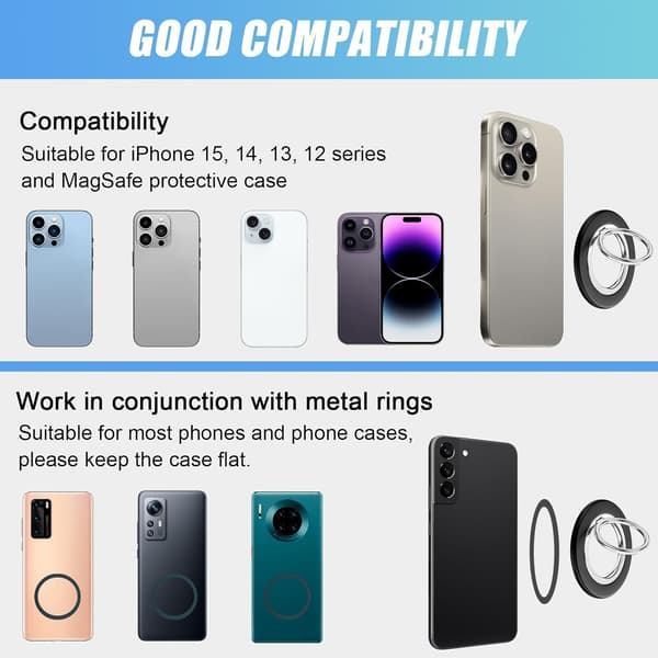 Magnetisk Ringholder, Smartphone Ring Stand til iPhone 16/15/14 Pro Max, 12/13 Pro Max Mini