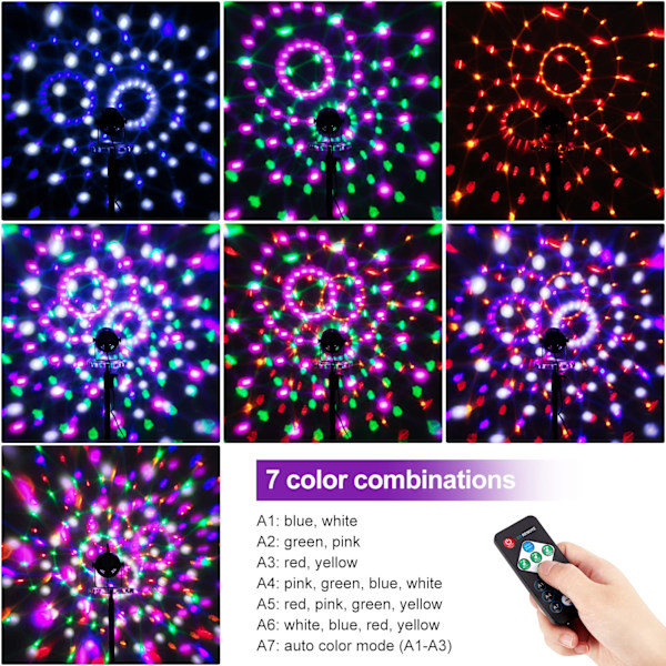 Disco Ball 360° Roterende LED Festlampe Musikkaktivert Disco