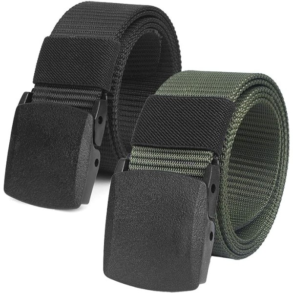 Pieces-2 Unisex -bälte Nylon för män och kvinnor, längd 120 cm, bredd ca. 3,8 cm, med återanvändbart plastspänne, svart & armygrönt