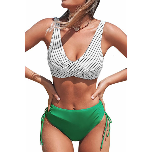 Kvinnors Bikini Set Twist Front Tie Side Bikini Baddräkt Tvådelad Baddräkt Badkläder（L）