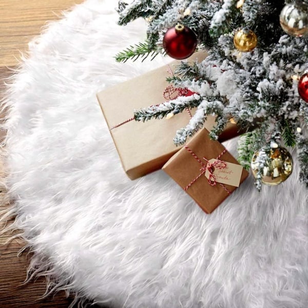 Hvit juletreskjørt Plysj juletreskjørt Rundt juletreteppe fuskepels juletrestativ Teppe juletre 90 cm