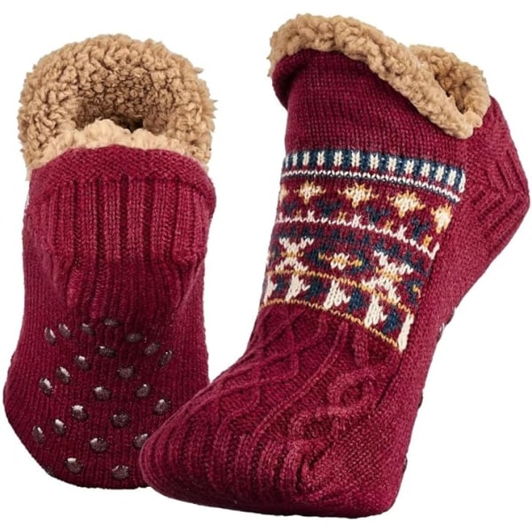 Tofflor med strumpor för män & kvinnor, fluffiga tofflor med grepp, halkfri fleecefodrad, värmehållande, julklapp, storlek M 40-42