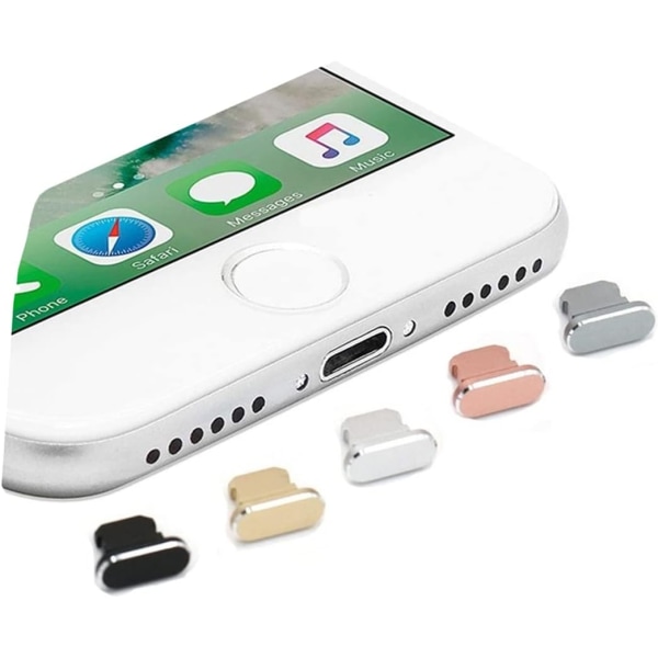 5 stk Metal Anti Dust Plug Stopper til iPhone 13 12 Pro Max, sort