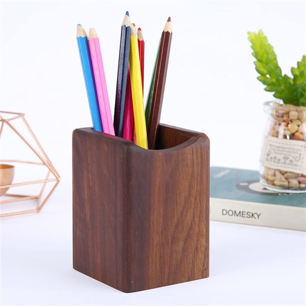 Pen Organizer i træ, blyantholder til skrivebord (sort valnød)