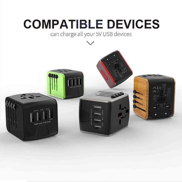 Universal reseadapter 4USB-portar 3.0A Typ-C snabbladdning Grön