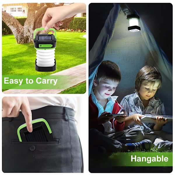 Camping Lykta, Soldriven och USB-laddningsbar LED
