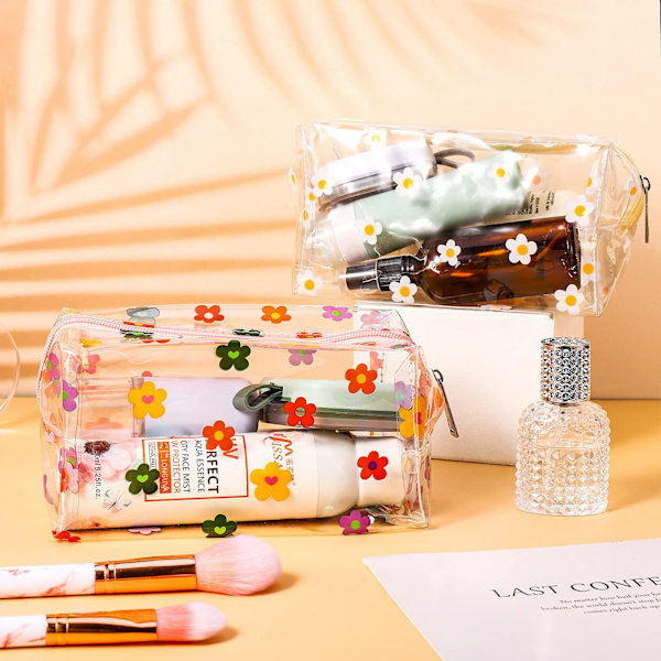 2 stk. gennemsigtig blyantæske stor pennepose brevpapir pung kosmetisk make up taske, gennemsigtig Hyuna Daisy Floret mønster taske, PVC gennemsigtig kosmetisk pung