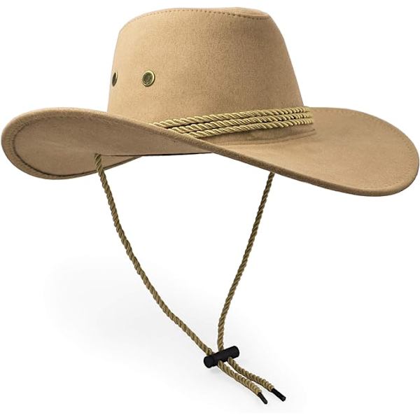 Cowboyhatt, Solhatt Faux Läder Suede Resekeps Westernhatt Utomhus Solskydd, beige