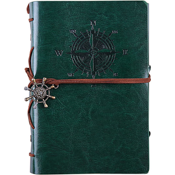 Vintage Retro PU Læderomslag Notesbog Journal Dagbog, Nautisk Spiral Tom Streng Daglig Notesblok Rejse til at Skrive i, Kraftpapir, Retro Vedhæng Dark green