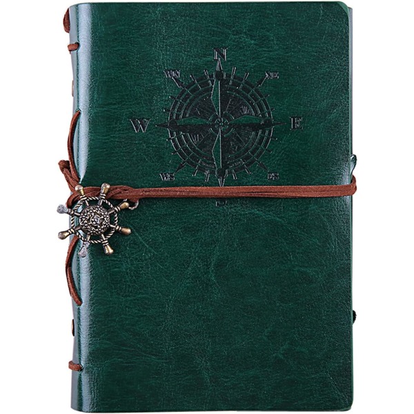 Vintage Retro PU Lærdeksel Notatbok Dagbok, Nautisk Spiral Blankt Streng Daglig Notatblokk Reise for å Skrive i, Kraftpapir, Retro Smykker