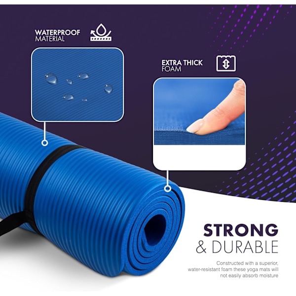 Yogamatta – Multifunktionell Extra Tjock Skumträningsmatta – Idealisk Golvmatta för Pilates, Stretching, Styrketräning & Terapi – 183 x 60 cm (Blå)