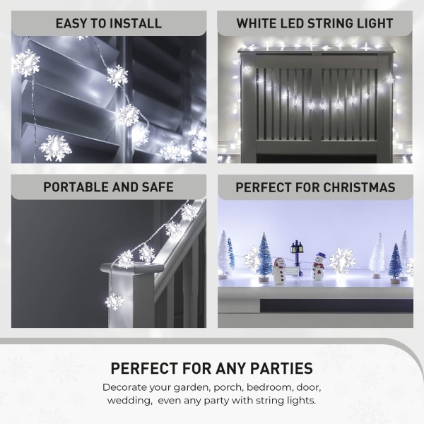 LED Valkoinen Lumihiutale Paristokäyttöinen Sisätilojen Koristevalosarja Joulukuuseen (40 LED)