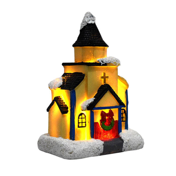 Christmas Scene Village House Statue med varmt LED-lys