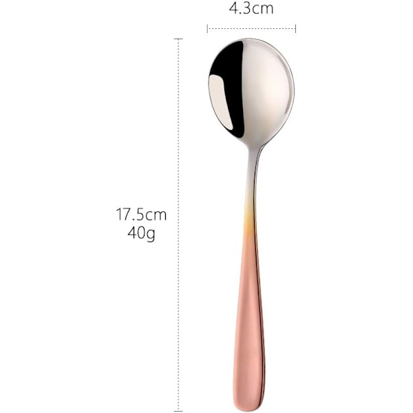 Bouillon skje sett, 7 tommer runde suppe skjeer, rustfritt stål finish bordskjeer (gradient roségull)