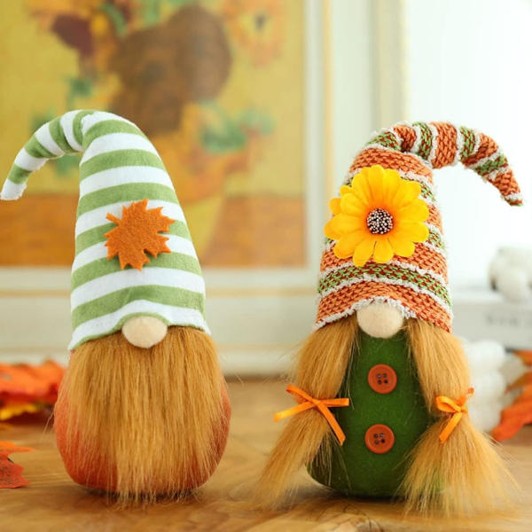 2-pack tomtenissar i plysch, Thanksgiving-dekor, handgjorda (randig hatt)