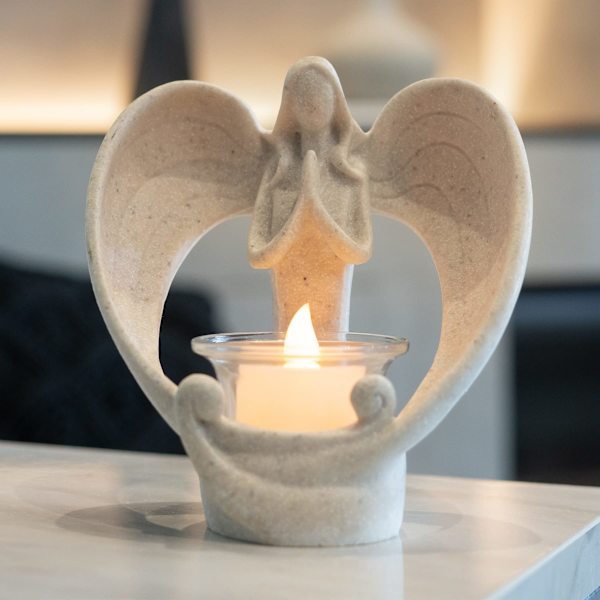 Änglafigur Ljusstake, med Flimrande LED-Ljus, Sorg, Begravning, Minnesmärke, Minnesgåva Heminredning