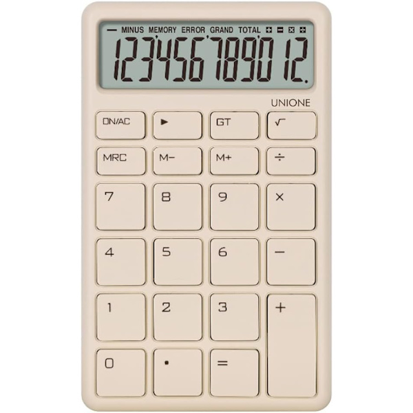 Tasku- ja pöytälaskin beige, kirkas LCD-näyttö, kaksoisvirtalähde käsikäyttöinen pöytä