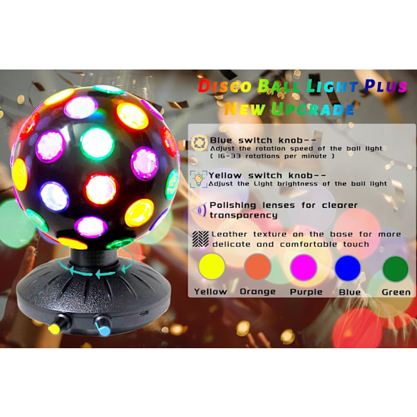 Roterende Diskokule LED Nattlys Projektor 360° Rotasjonshastighet/Lysstyrke Justerbar Lampe for Fest, Halloween, Jul.