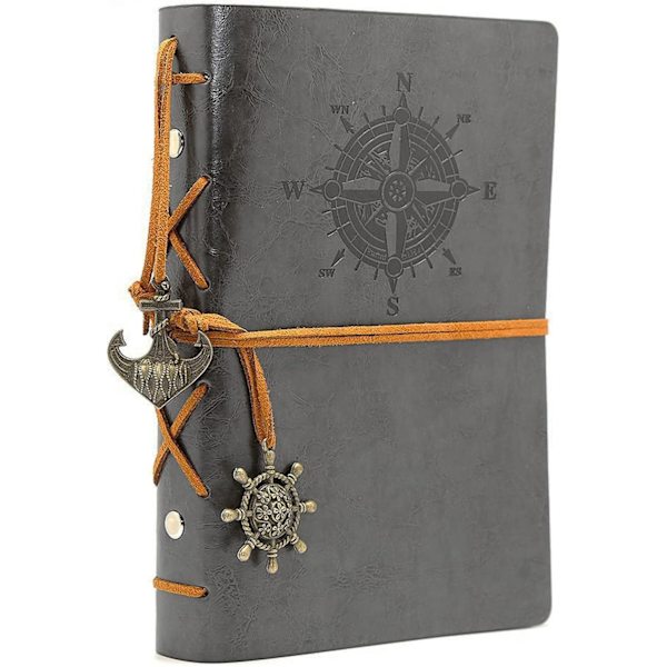 Vintage Retro PU Læderomslag Notesbog Journal Dagbog, Nautisk Spiral Tom Streng Daglig Notesblok Rejse til at Skrive i, Kraftpapir, Retro Vedhæng Silver gray
