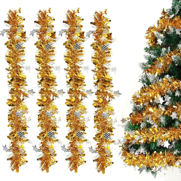 Guld juletræsguirlande, 8M juleglitterkrans, til indendørs og udendørs juletræsdekorationer