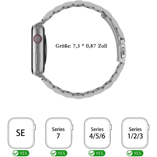 Kompatibla Apple Watch -band 38 mm 40 mm 41 mm, Iwatch-band i rostfritt stål för Apple Watch Series 7/6/5/4/3/2, 38 mm 40 mm 41 mm