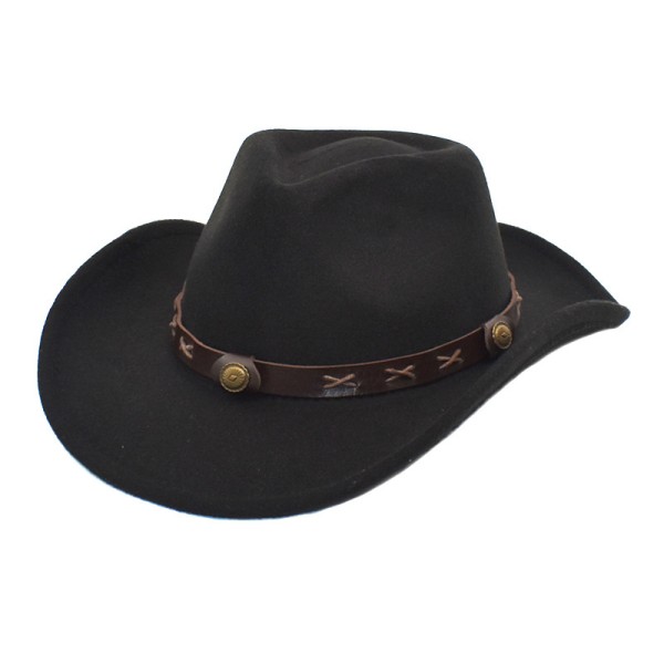 Hatt i filt for kvinner, cowboyhatt for utkledning, rollespill, cosplay, bursdagsfest, svart