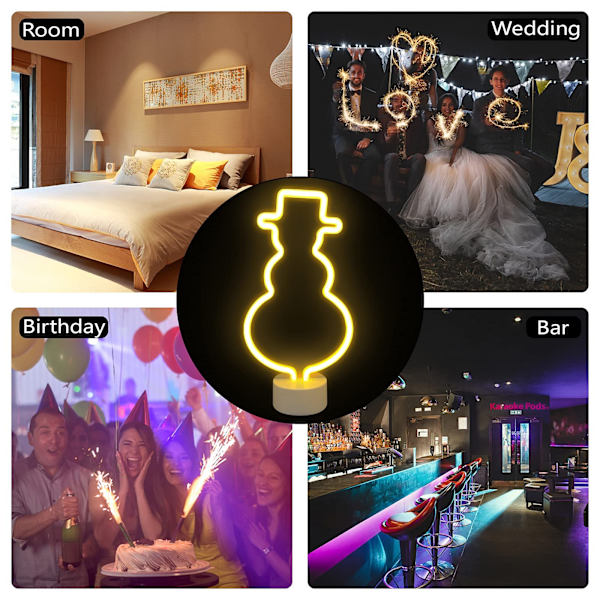Neon Skilt Snemand Led Natlys Lampe med Holder Base