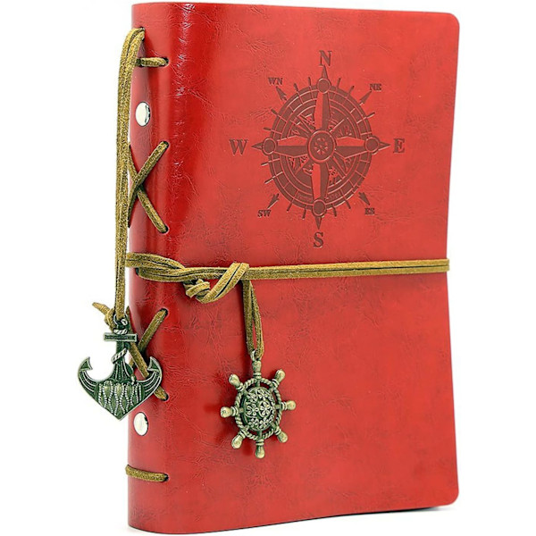 Vintage Retro PU Læderomslag Notesbog Journal Dagbog, Nautisk Spiral Tom Streng Daglig Notesblok Rejse til at Skrive i, Kraftpapir, Retro Vedhæng Red