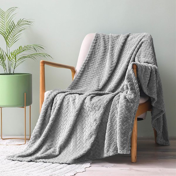 Stor Flanel Fleece Pled, 180*200 CM Sofa Pled, Blød Jacquard Vævet Bladmønster Pled til Sofa