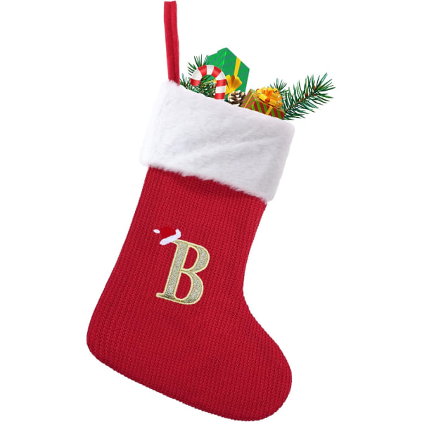 Christmas Stockings, Medium Xmas Personalized Knitwear Stockings with Letters, Red Fireplace Hanging Santa Socks