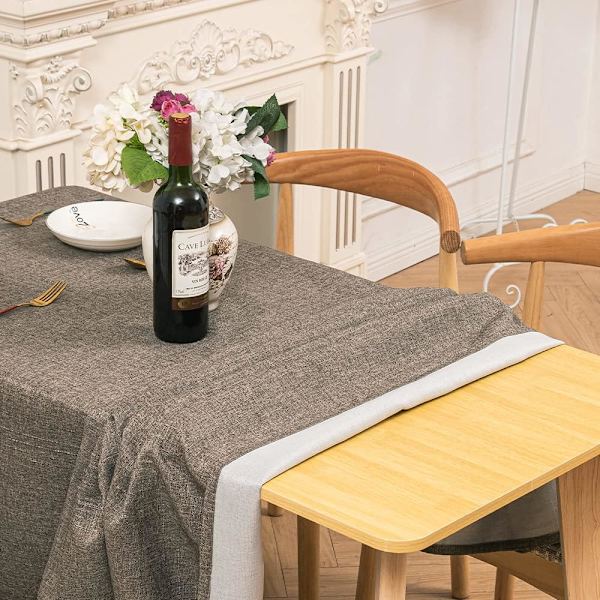 Vattenavvisande Tvättbar Rektangulär Bordsduk i Faux Linne 55x55 Tum, Fruktgrå Grey