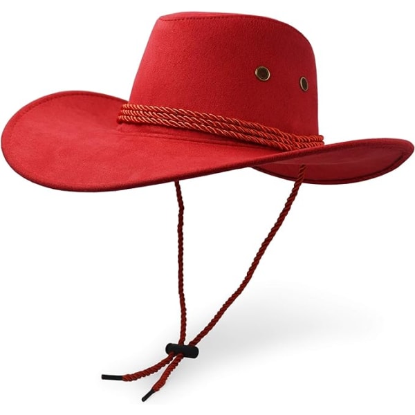 Cowboyhatt, Solhatt Faux Läder Mocka Resekeps Westernhatt Utomhus Solskydd, röd