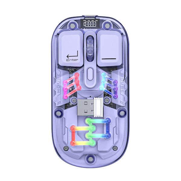 Transparent Trådløs Mus med 3 Tilstande (BT5.1/BT5.1/2.4G), Bluetooth Mus, Lydløs, Genopladelig, Bærbar