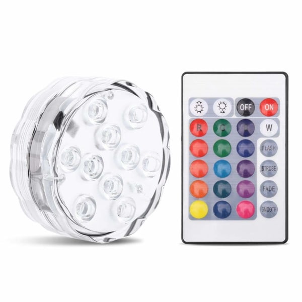 Nedsänkbara 10 LED-lampor, RGB flerfärgad vattentät med IR-fjärrkontroll för jul Halloween fontän pool vas bröllopsfest fisk tank damm