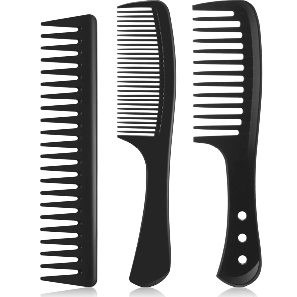 3st bred tand urtrasslande hårkam lösgörande hårkam set, antistatisk värmebeständig kam för kvinnor lockigt rakt långt hår, svart