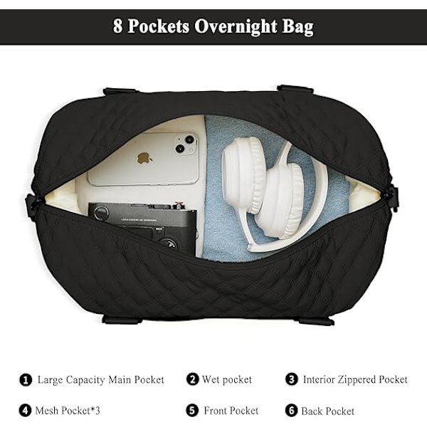 Weekendtaske til kvinder med toilettasker, rejse-duffelbag med våde lommer og klapvognsbetræk, overnatningstaske, sportstaske